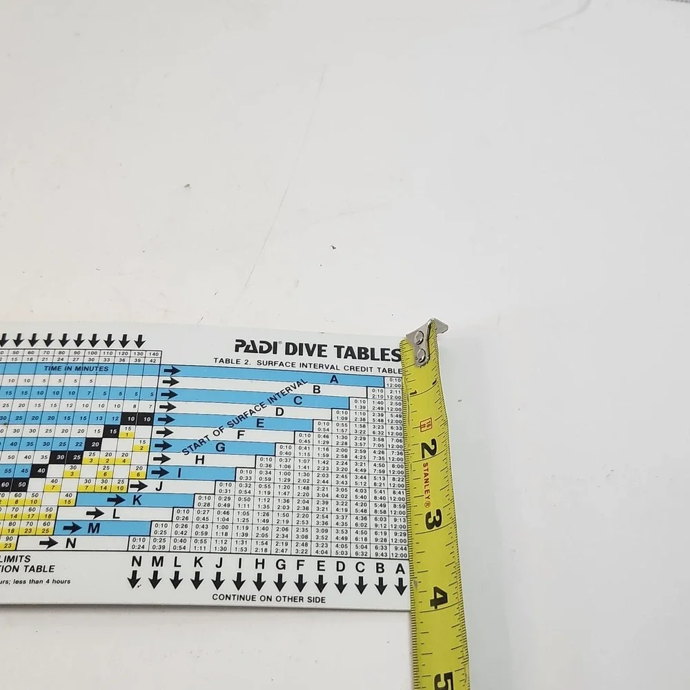 PADI DIVE TABLES Chart -‎ 1983 Plastic Waterproof Laminated